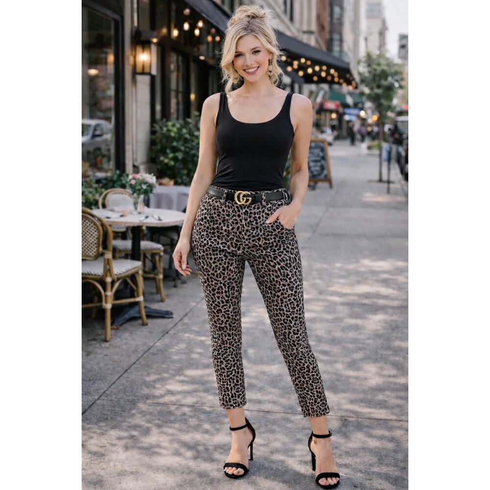 CABI Leopard Print Skinny #3393 Jungle Trouser Ponte Ankle Pant Size 6